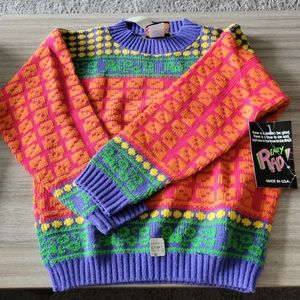Really Rad Colorful/Bold Patterned 1980s vintage sweater NWT Made in USA Sz Med
